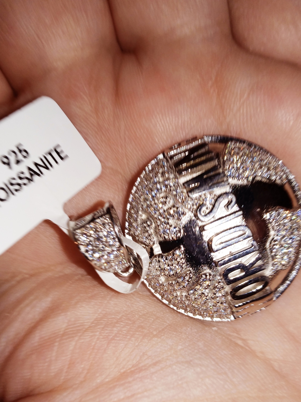 Sterling Silver Round Moissanite Men's Pendant - Silver Big Boy The World Is Min